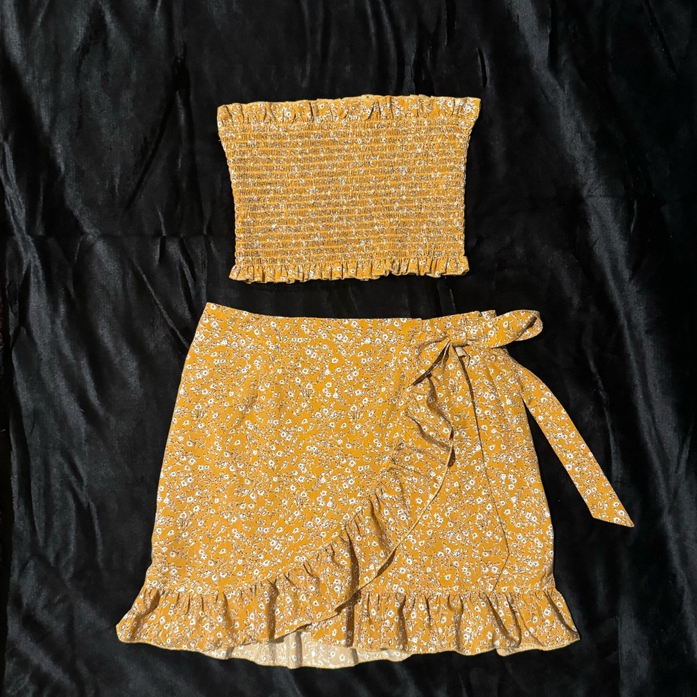Yellow Floral Skirt and Tube Top set